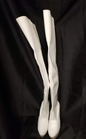 6" Astra -- Women's Thigh High Platform Dress Boot -- White Patent Museum Opening