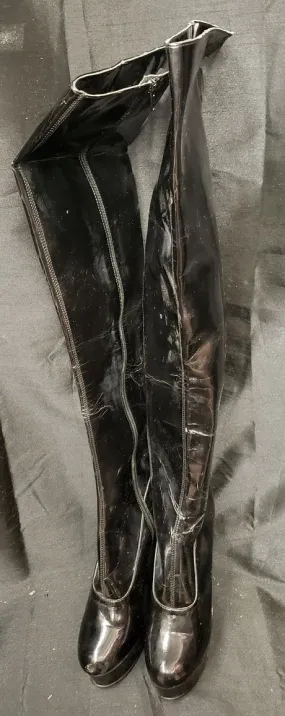 6" Zinger -- Women's Thigh High Platform Dress Boot -- Black Patent Weekend Ready