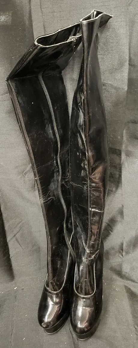 6" Zinger -- Women's Thigh High Platform Dress Boot -- Black Patent Rain Shield