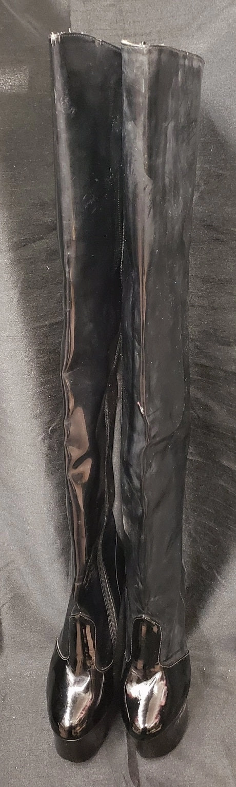 7" Alexandria -- Women's Thigh High Platform Dress Boot -- Black Patent Comfortable Stride Hill Climb