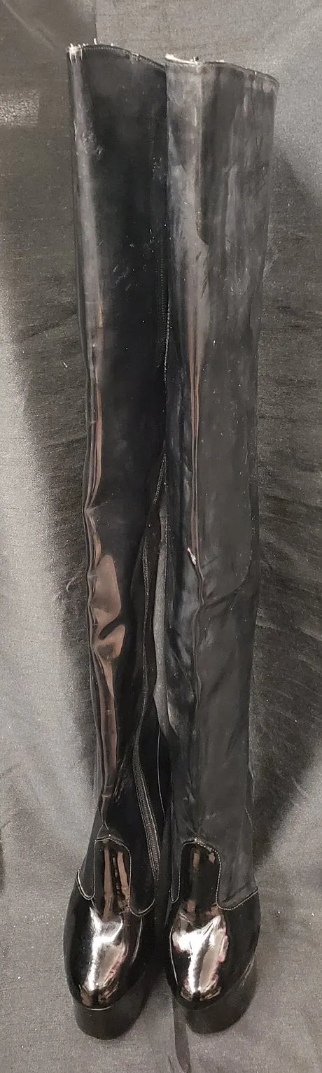 7" Alexandria -- Women's Thigh High Platform Dress Boot -- Black Patent Comfortable Stride Hill Climb