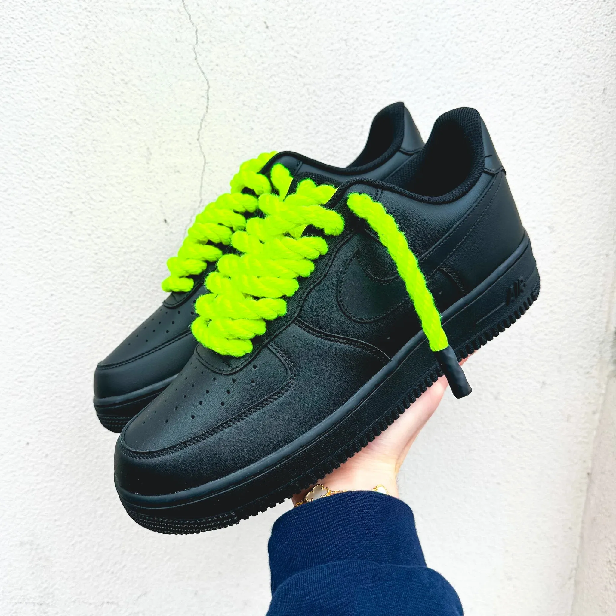 Toe box Nike Air Force 1 ??Rope Laces Neon Green (Glow in the Dark)"