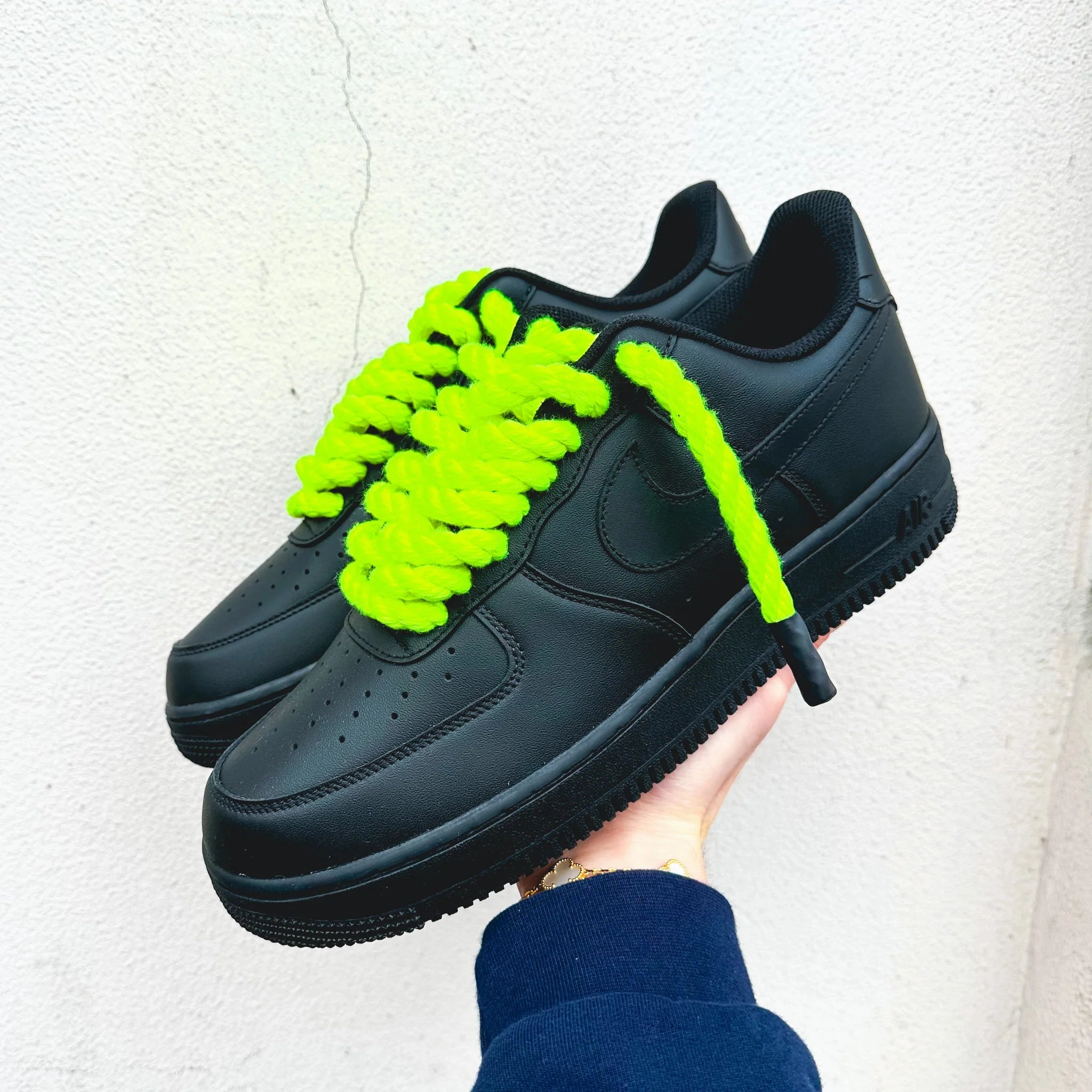 Toe box Nike Air Force 1 ??Rope Laces Neon Green (Glow in the Dark)"