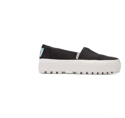 TOMS WOMENS ALPARGATA LUG BLACK HEAVY CANVAS (10016784) Buckle Fit