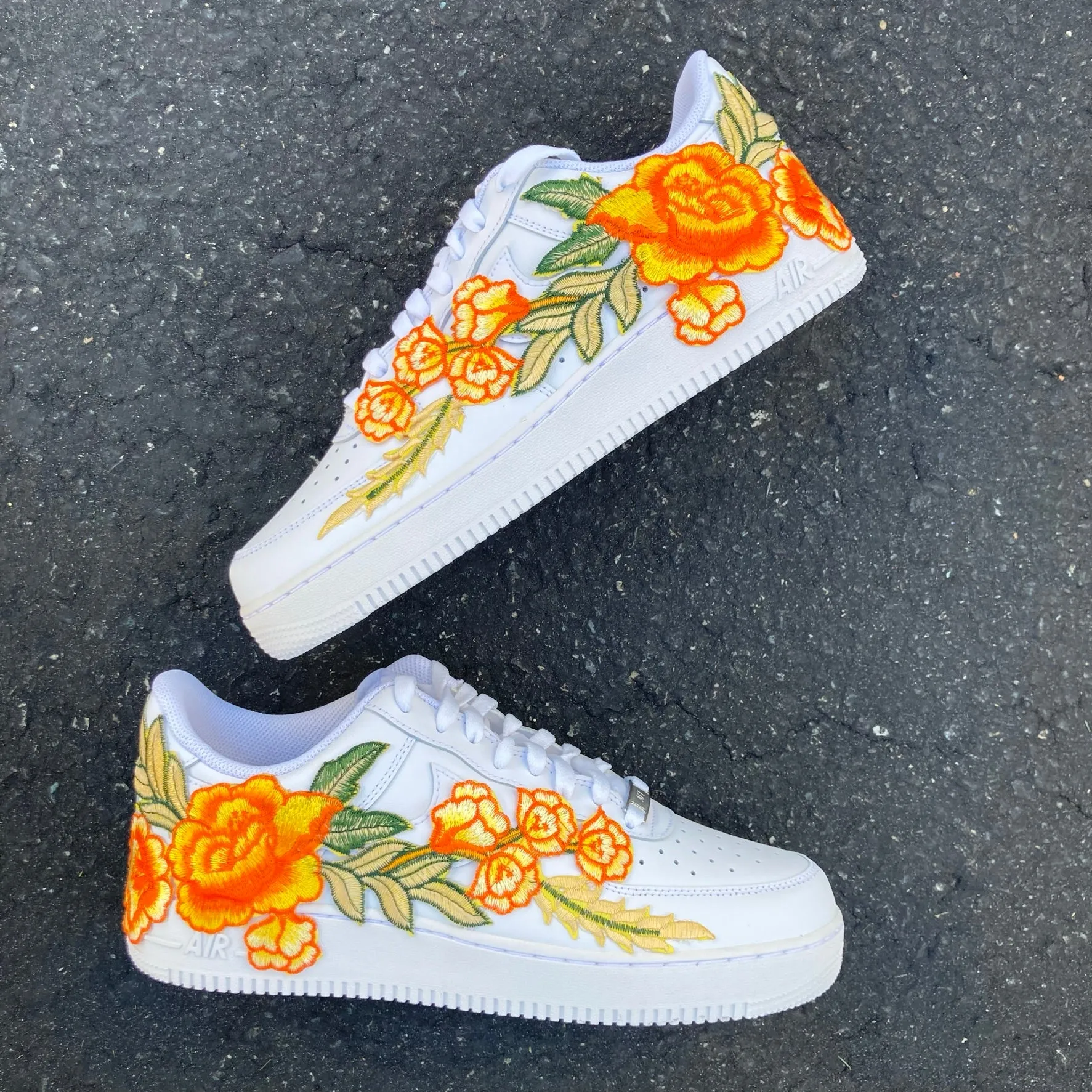 Style Goal Air Force 1 07 Low Orange Rose Flower Floral White Custom Shoes All AF1 Sneakers