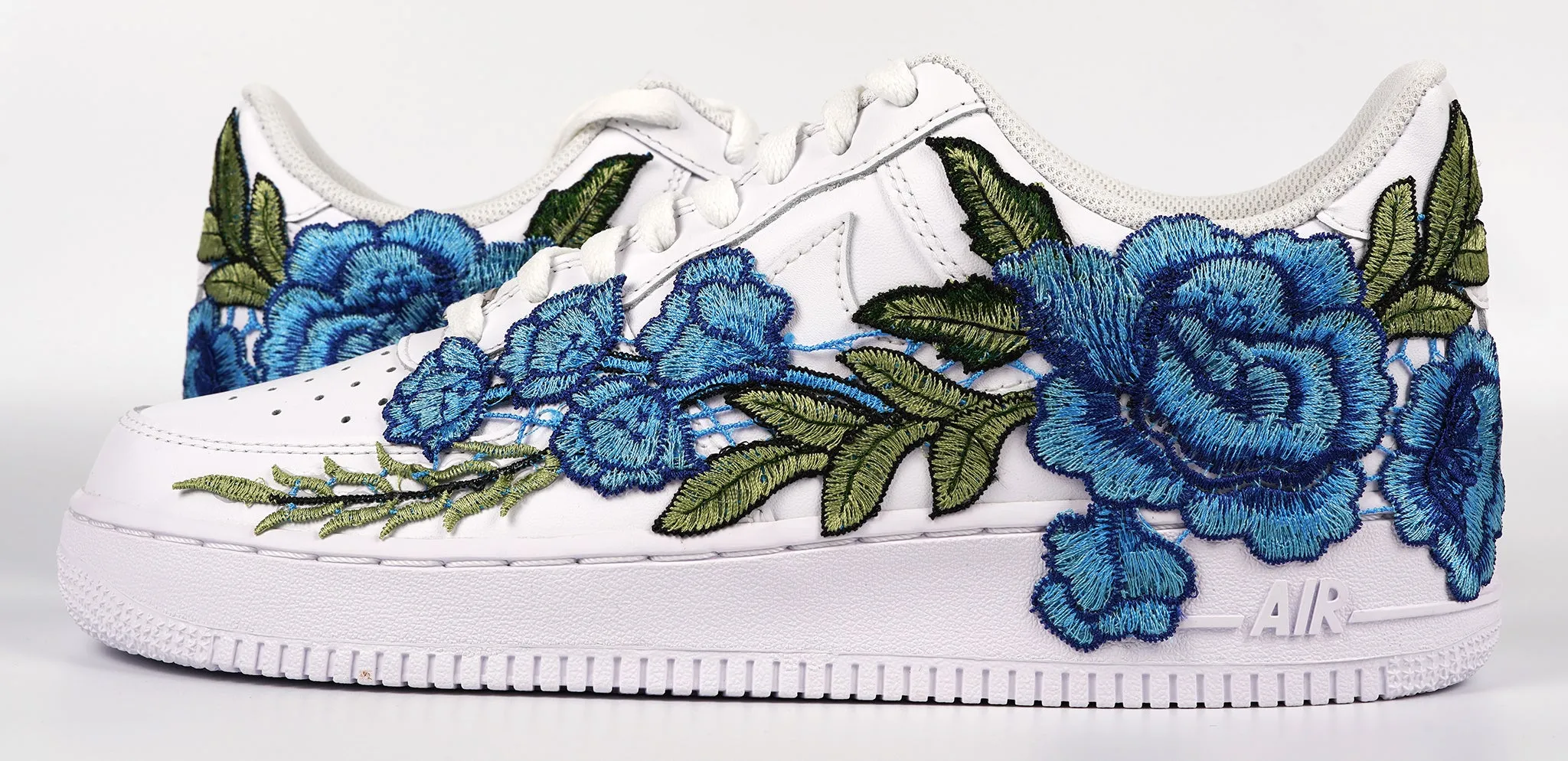Comfort Step Airport Easy Air Force 1 Custom Blue Rose Low Long Flower Floral Design White Shoes Mens Womens & Kids All Sizes AF1 Sneakers