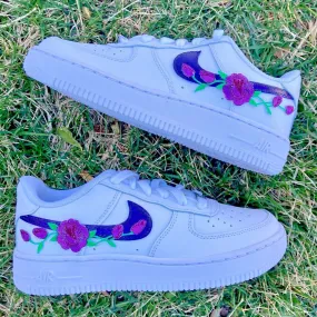 Cactus Cool Air Force 1 Custom Dark Purple Rose Floral Flower Low Shoes Women Kids AF1 Sneakers