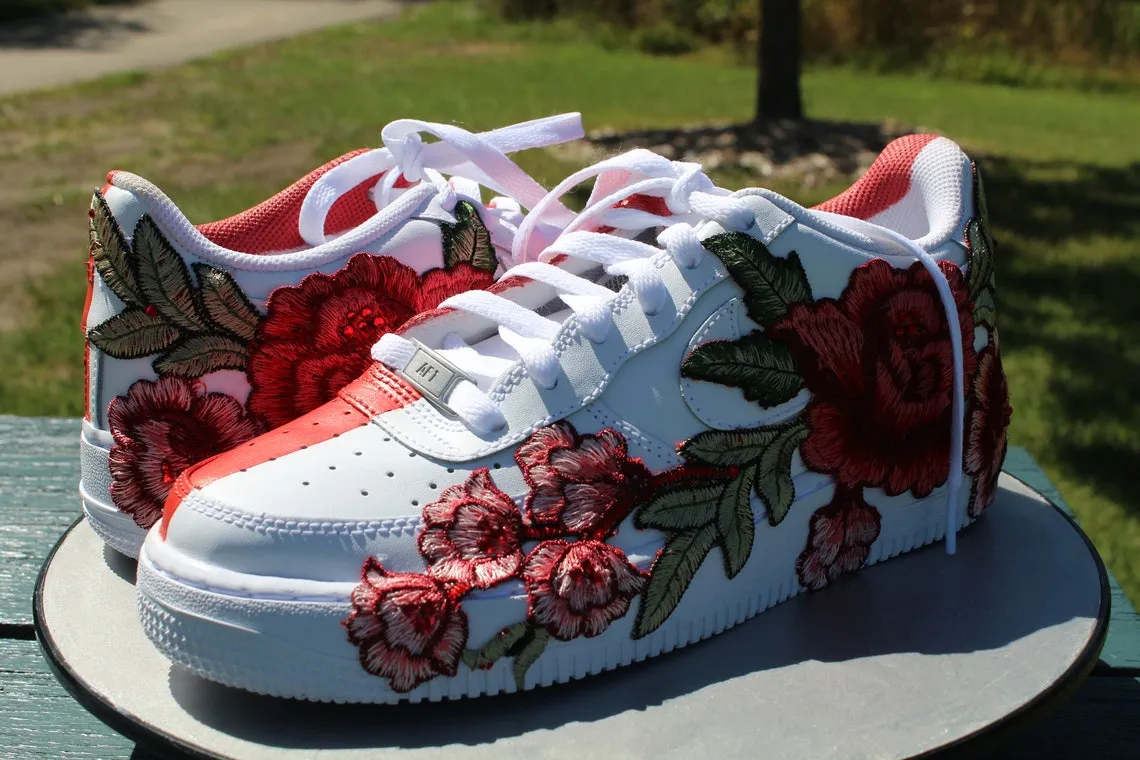 Air Force 1 Custom Half Rose Red Flower Floral Painted Shoes All-Sizes AF1 Sneakers ergonomic Storm Proof