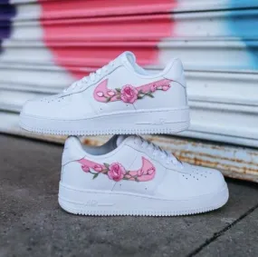 Week Easy Air Force 1 Custom Low Pink Rose Floral White Shoes Mens Women Kids Size AF1 Sneakers