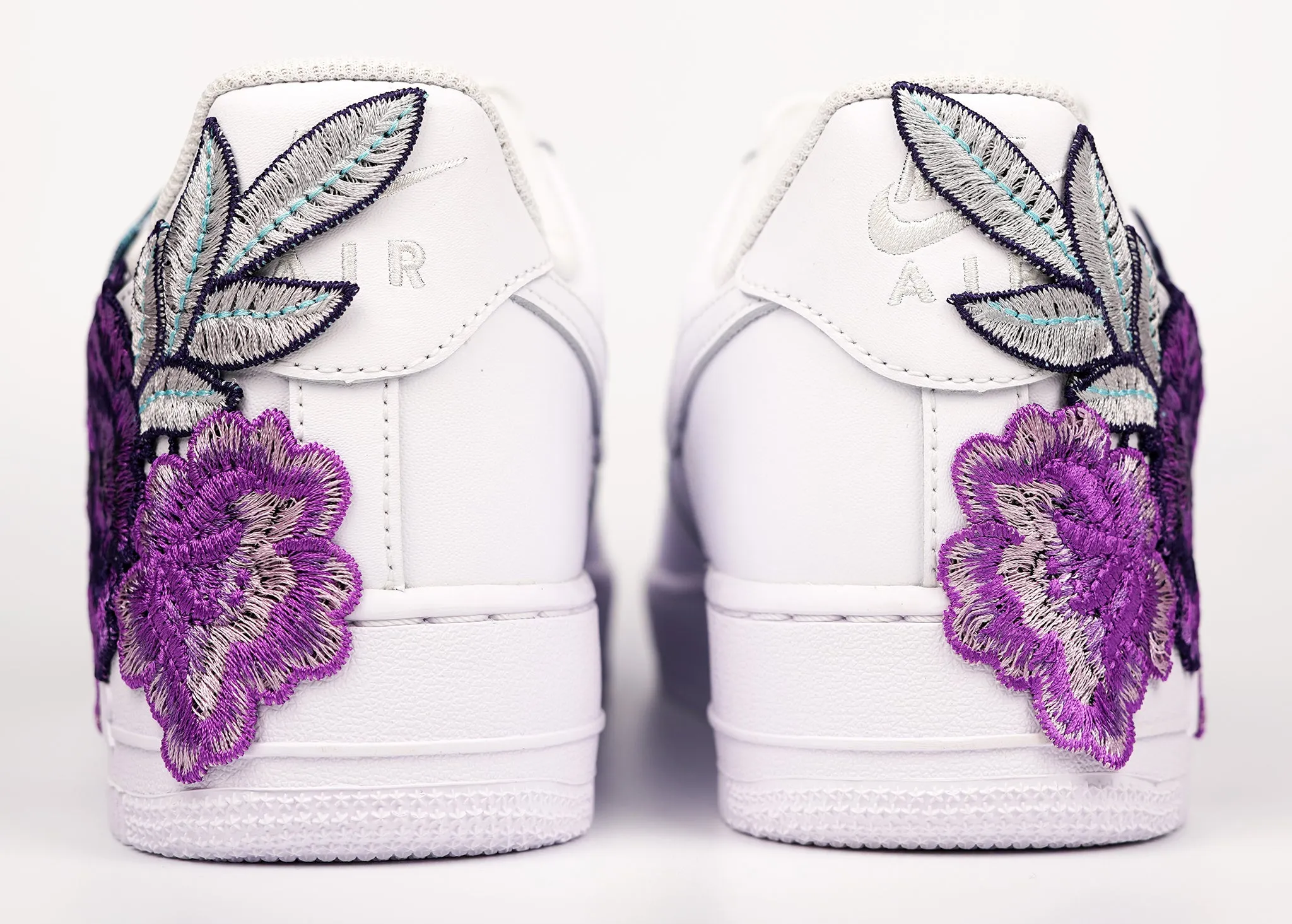 Silver Shine Air Force 1 Custom Purple Rose Shoes Low Flower Floral White Men Women & Kids All Sizes AF1 Sneakers