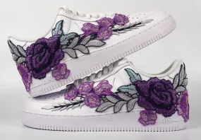 Quick Step Air Force 1 Custom Purple Rose Shoes Low Flower Floral White Men Women & Kids All Sizes AF1 Sneakers