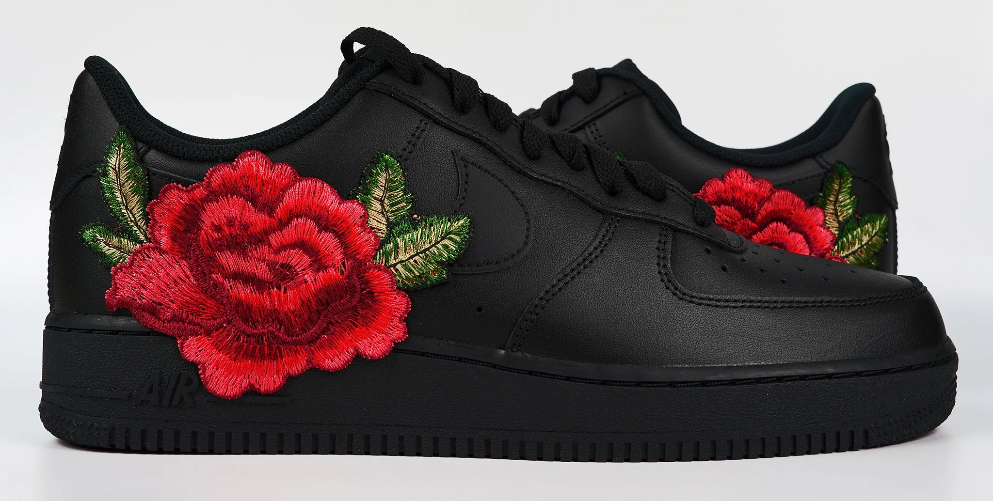 Work Base Air Force 1 Custom Red Rose Shoes Flower Floral Black Low Men Women & Kids All Sizes AF1 Sneakers