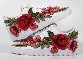 Air Force 1 Custom Red Rose Shoes Long Flower Floral Design White Low Men Women & Kids All Sizes AF1 Sneakers Sport Edge Reinforced toe