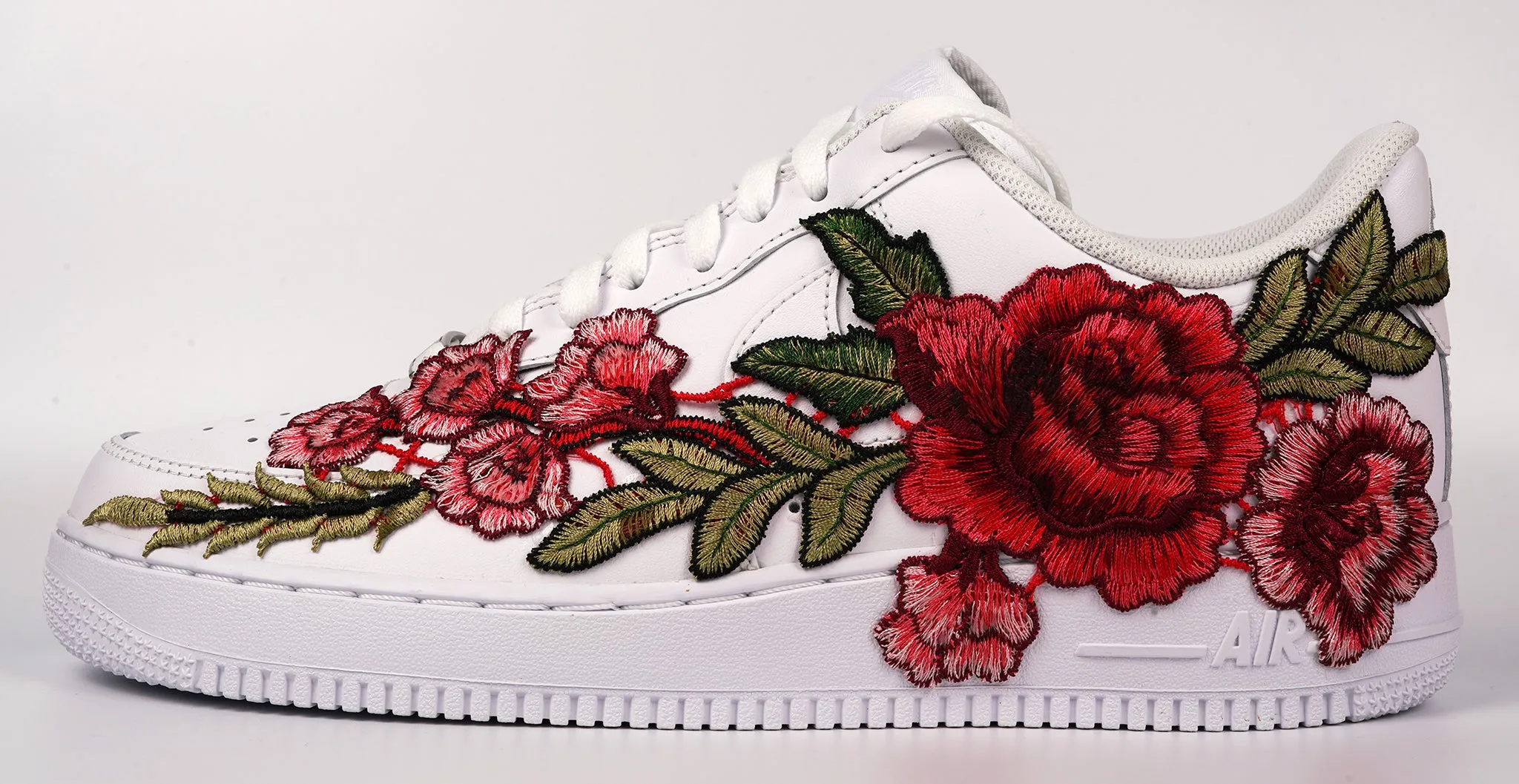 Dock Easy Comfort support Air Force 1 Custom Red Rose Shoes Long Flower Floral Design White Low Men Women & Kids All Sizes AF1 Sneakers