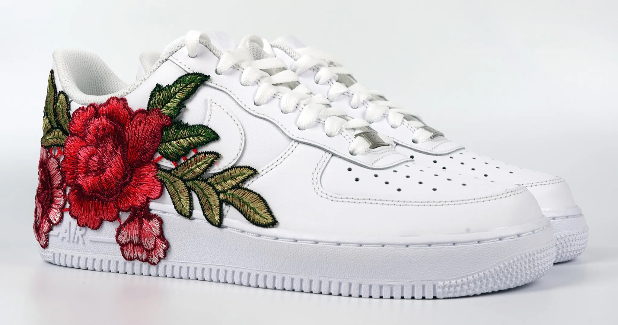 Tropic Mode Step Ahead Air Force 1 Custom Red Rose Short Shoes Low Flower Floral Design White Men Womens & Kids All Sizes AF1 Sneakers