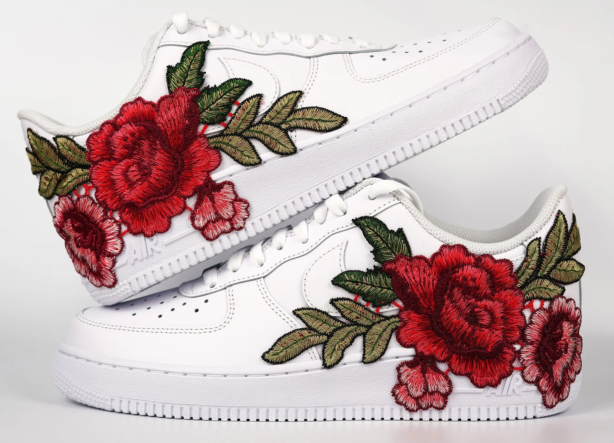 Strong Stitching Air Force 1 Custom Red Rose Short Shoes Low Flower Floral Design White Men Womens & Kids All Sizes AF1 Sneakers