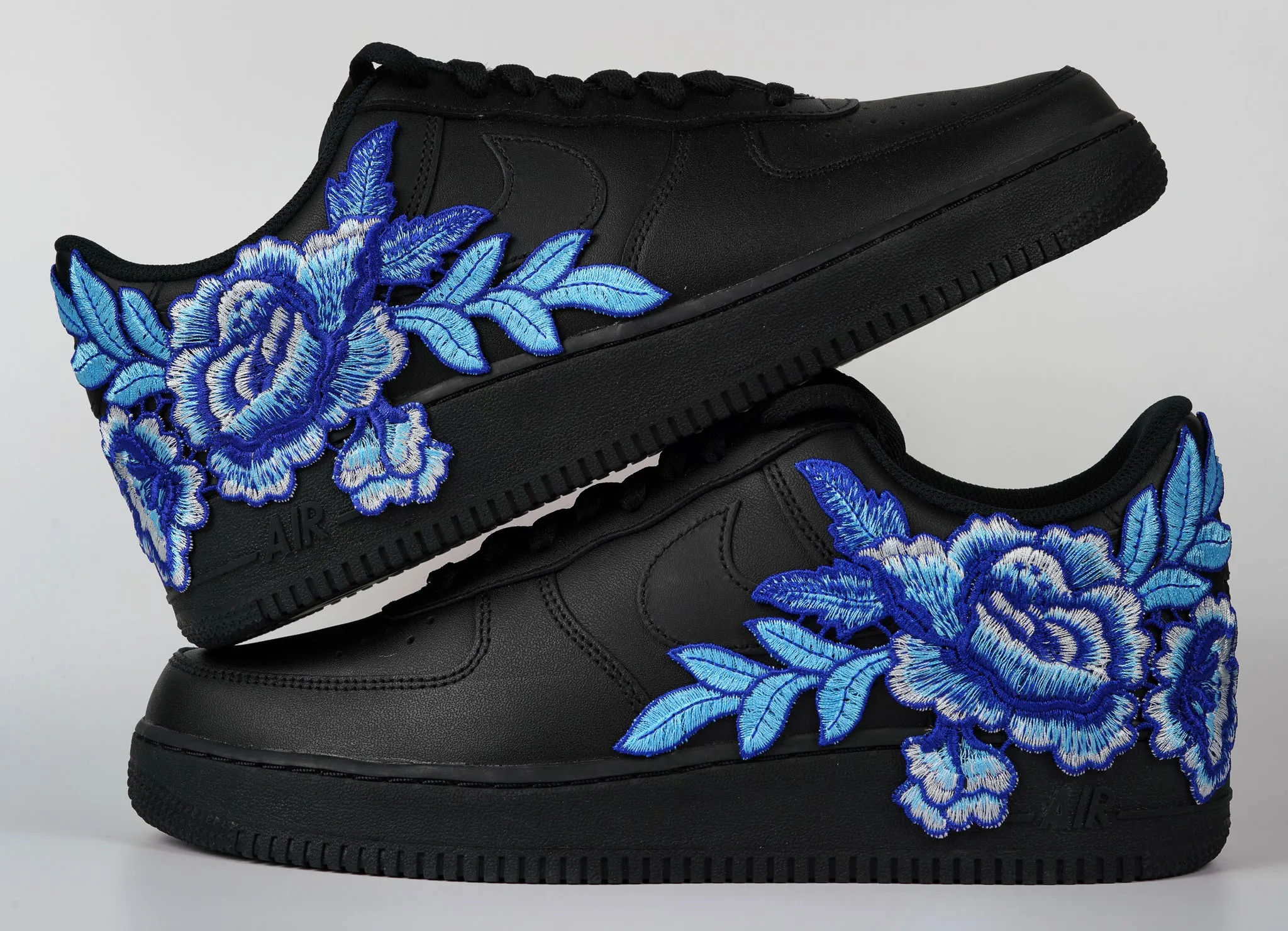 Air Force 1 Custom Shoes Black Rose Blue Flower Floral Low Men Women Kids All Sizes AF1 Sneakers Fast pace Mid Top