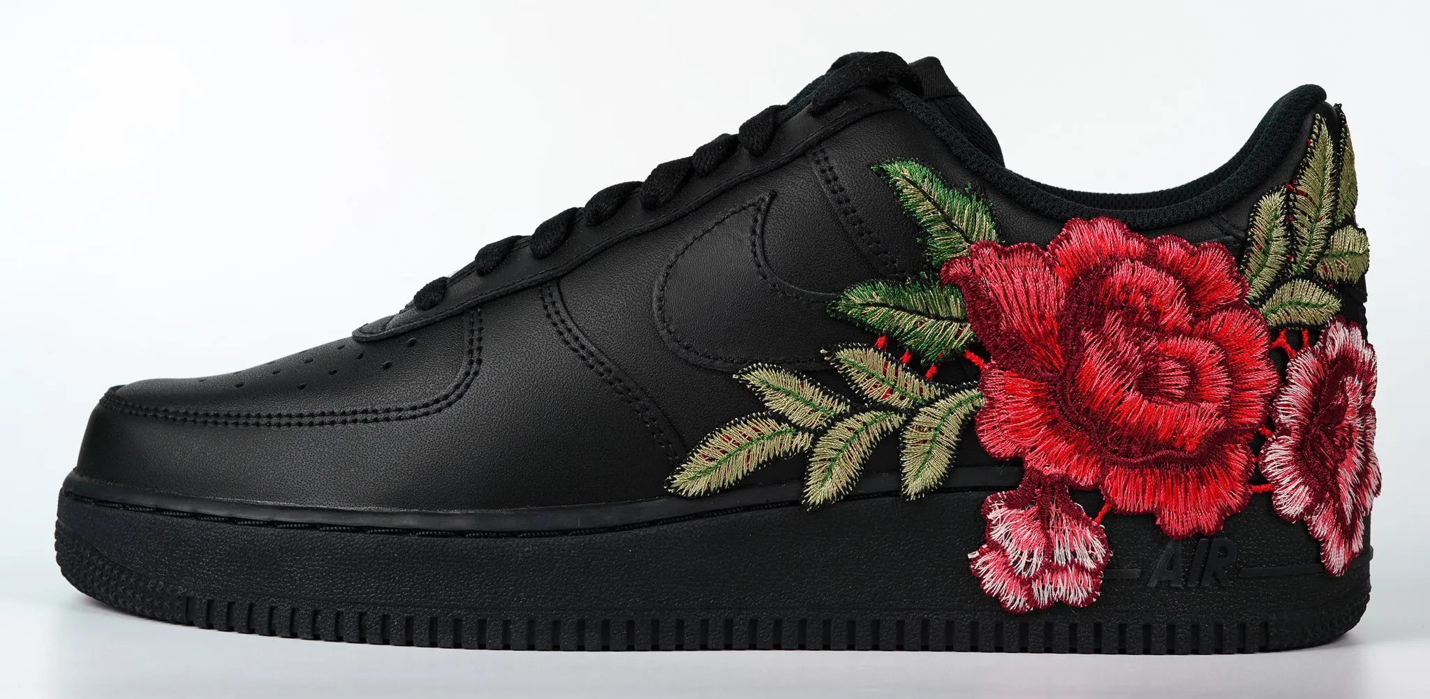 Action Ready Air Force 1 Custom Shoes Black Rose Red Flower Floral Low Men Women Kids All Sizes AF1 Sneakers