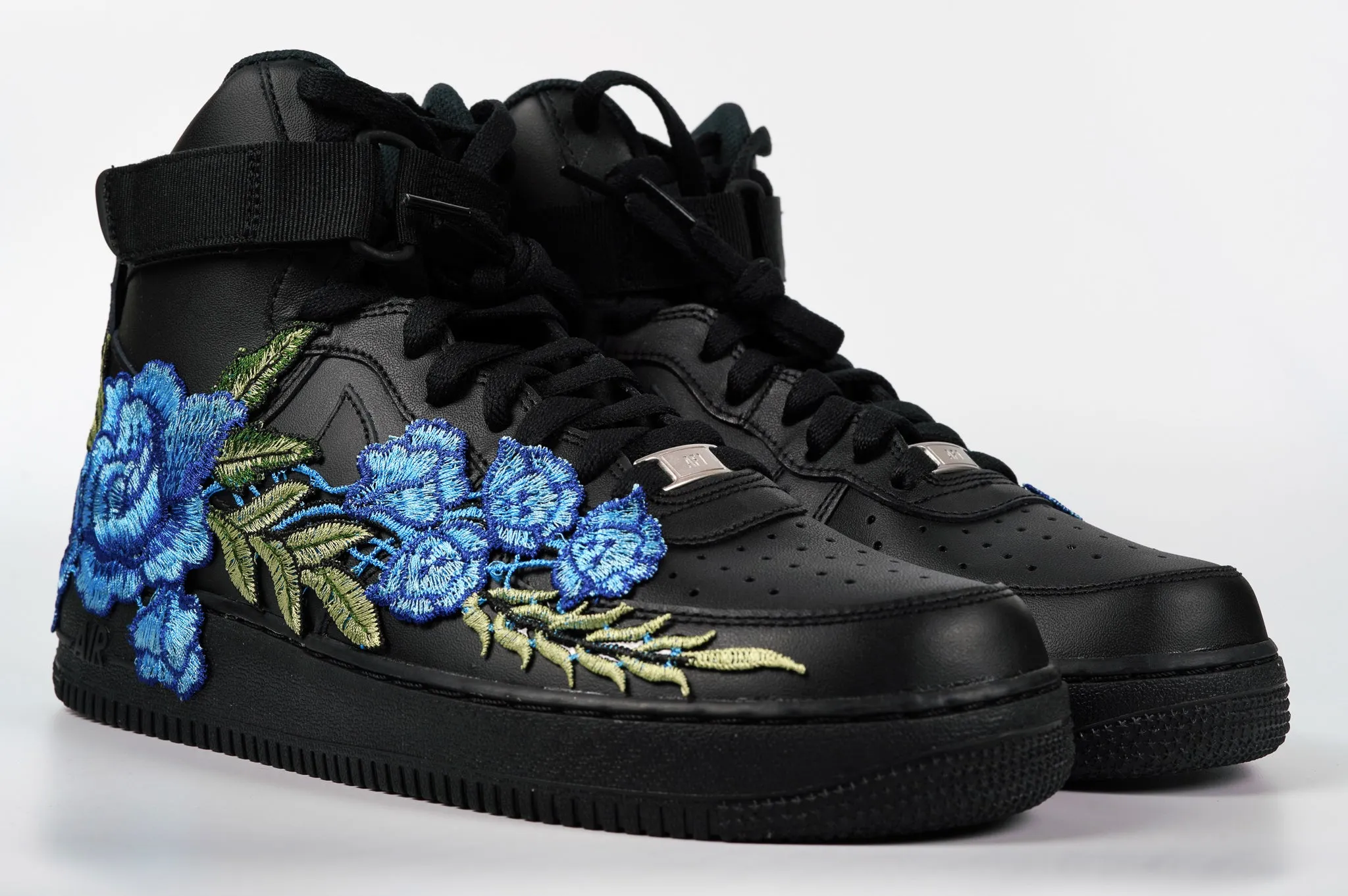 Slim Form Step Tall Air Force 1 Custom Shoes High Black Blue Rose Flower Floral Men Women Kids All Sizes AF1 Sneakers
