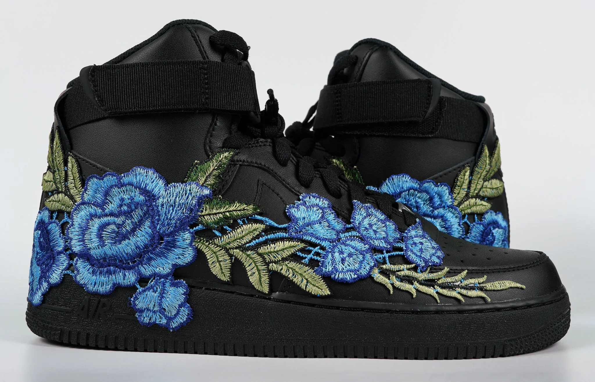 Viral Pop Air Force 1 Custom Shoes High Black Blue Rose Flower Floral Men Women Kids All Sizes AF1 Sneakers