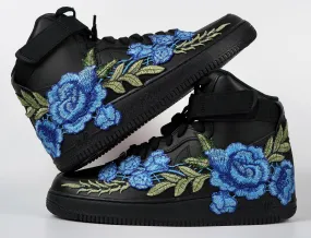 Long Move Air Force 1 Custom Shoes High Black Blue Rose Flower Floral Men Women Kids All Sizes AF1 Sneakers
