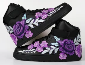 Garden Mood Air Force 1 Custom Shoes High Black Purple Rose Flower Floral Men Women Kids All Sizes AF1 Sneakers
