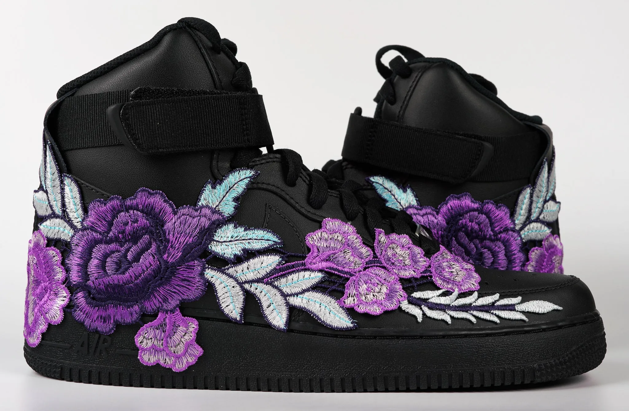 Air Force 1 Custom Shoes High Black Purple Rose Flower Floral Men Women Kids All Sizes AF1 Sneakers Antique Glow Beach Fun