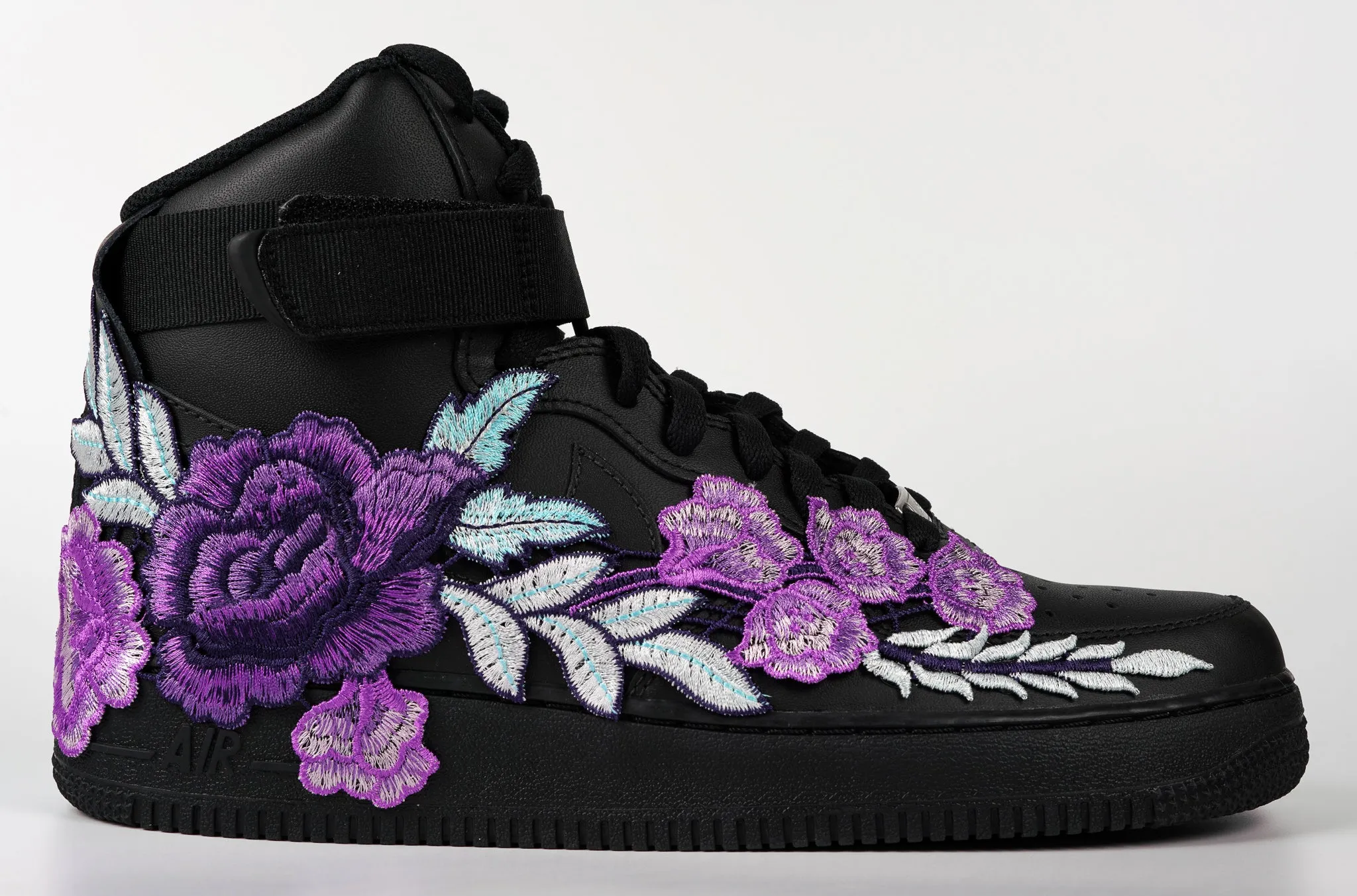 Air Force 1 Custom Shoes High Black Purple Rose Flower Floral Men Women Kids All Sizes AF1 Sneakers Urban Walk