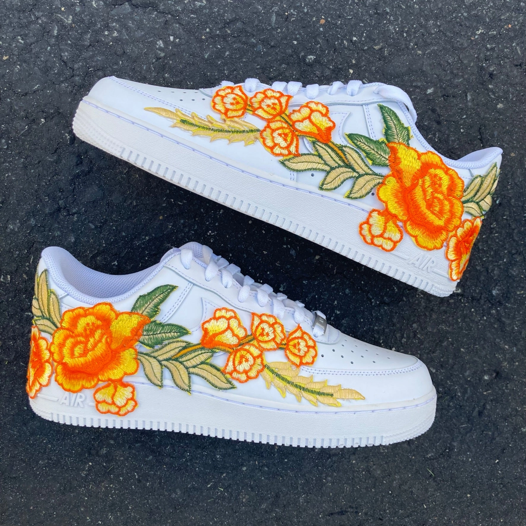 Air Force 1 07 Low Orange Rose Flower Floral White Custom Shoes All AF1 Sneakers Clean White Flexible