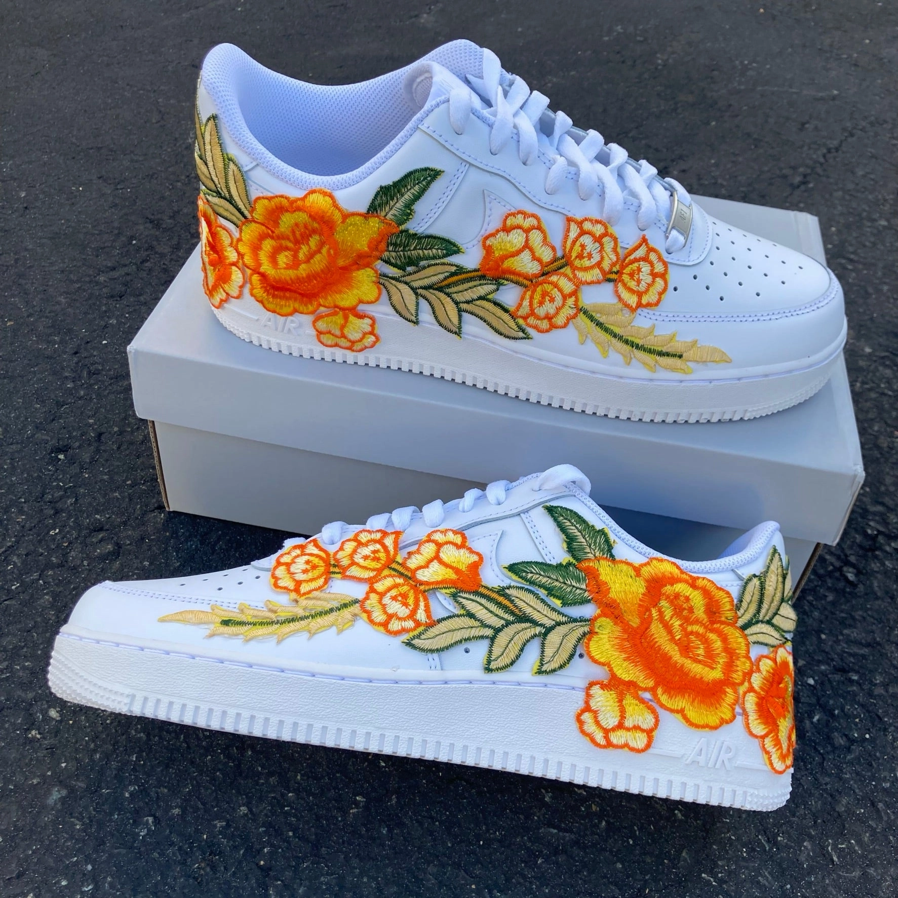 Air Force 1 07 Low Orange Rose Flower Floral White Custom Shoes All AF1 Sneakers Comfort Upper Dad Pick