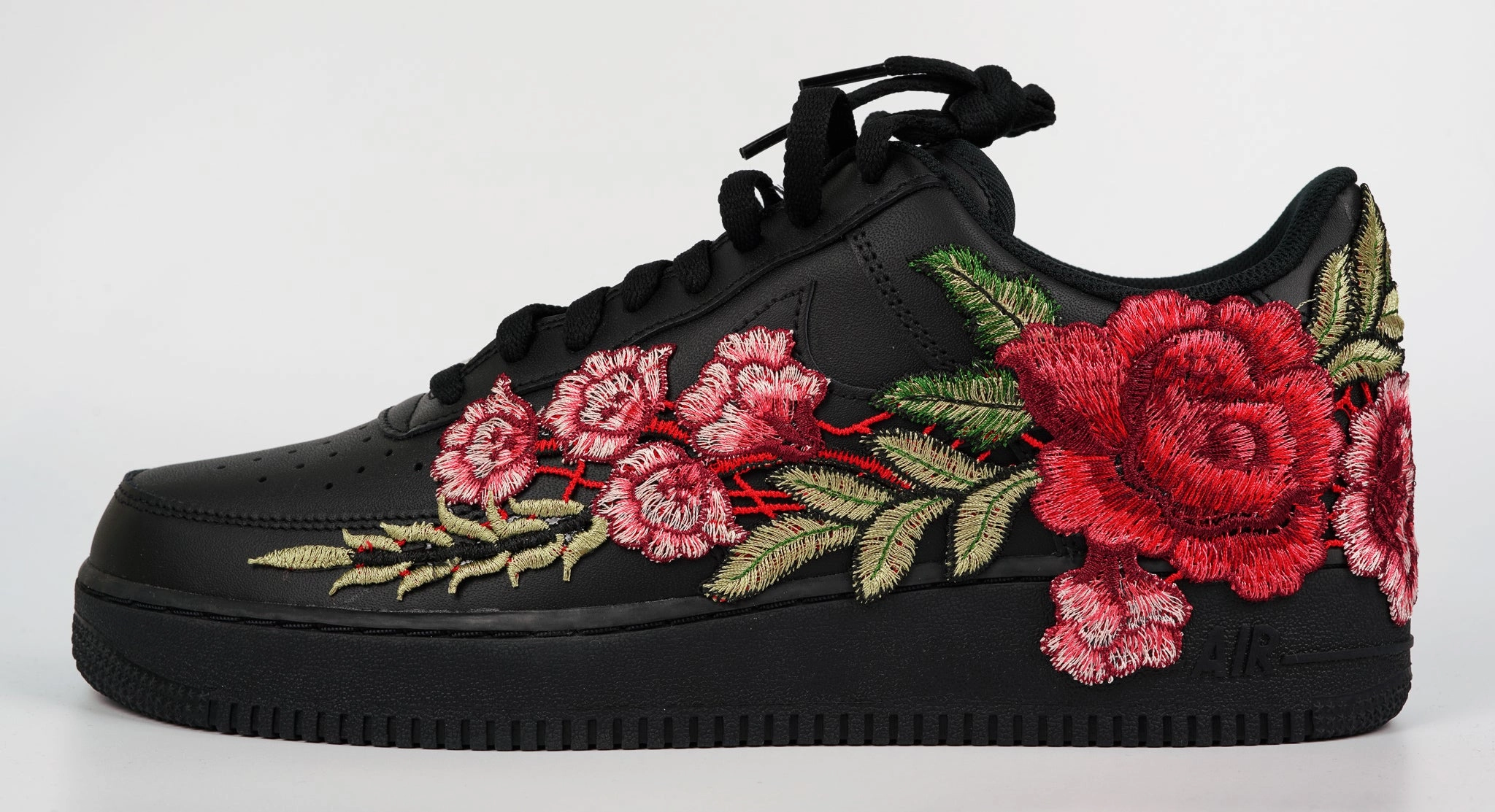 Air Force 1 Custom Black Rose Shoes Low Long Red Flower Floral Design Men Women Kids AF1 photo shoot