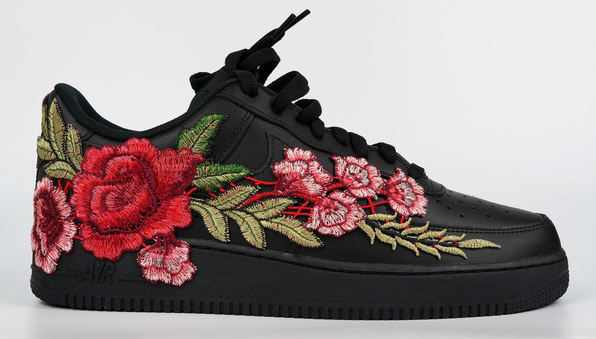 Air Force 1 Custom Black Rose Shoes Low Long Red Flower Floral Design Men Women Kids AF1 Week Easy