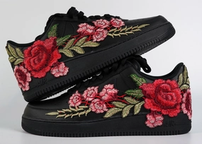 Galaxy Tone senior care Air Force 1 Custom Black Rose Shoes Low Long Red Flower Floral Design Men Women Kids AF1