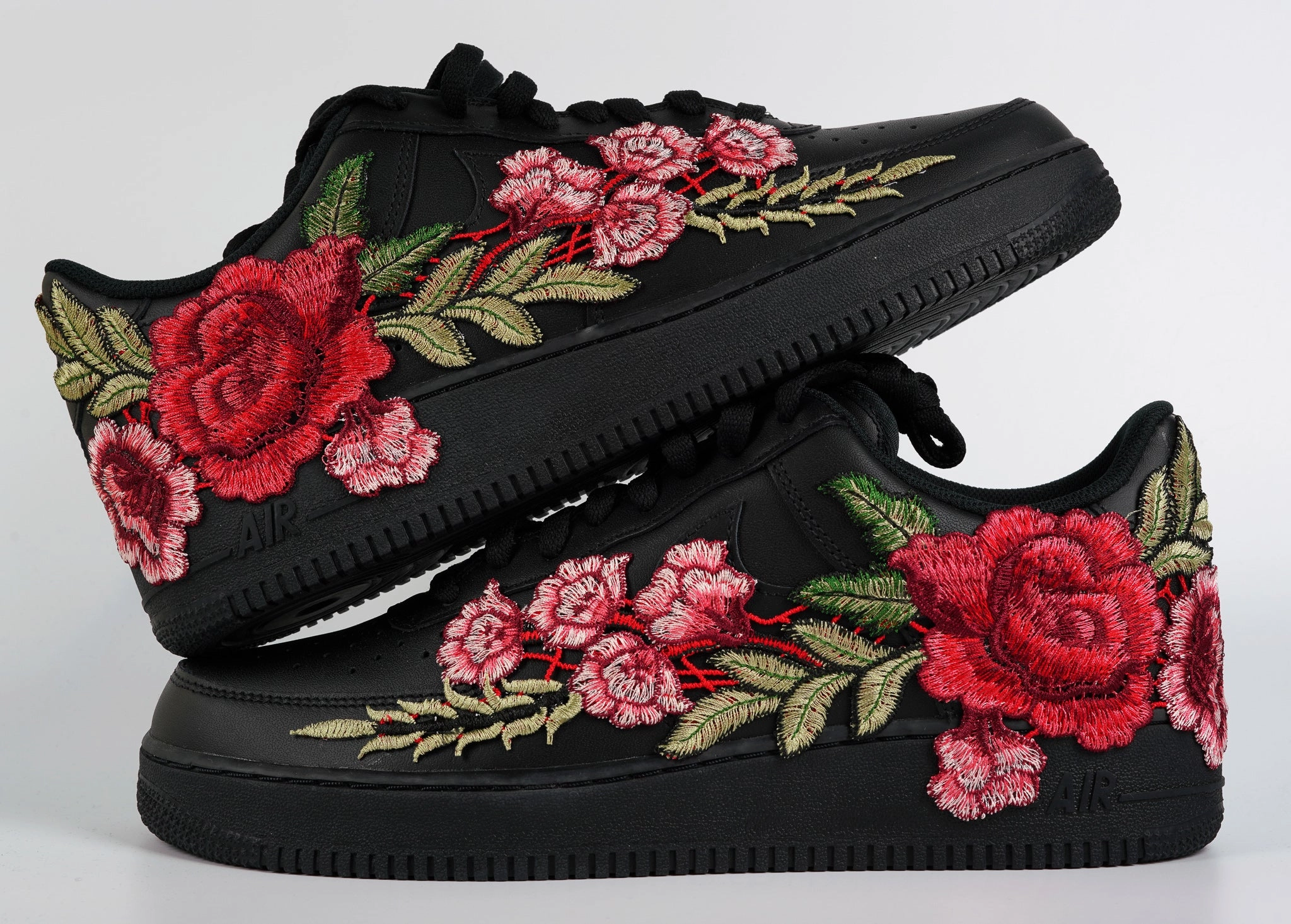 Galaxy Tone senior care Air Force 1 Custom Black Rose Shoes Low Long Red Flower Floral Design Men Women Kids AF1