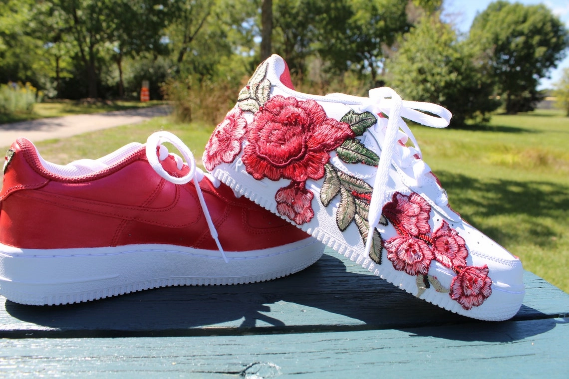 Air Force 1 Custom Half Rose Red Flower Floral Painted Shoes All-Sizes AF1 Sneakers Leather Luggage Fit