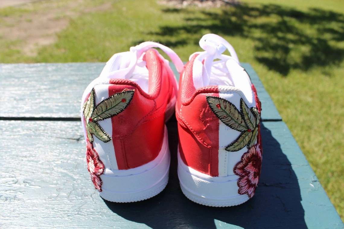 Air Force 1 Custom Half Rose Red Flower Floral Painted Shoes All-Sizes AF1 Sneakers Stable Core Hiking