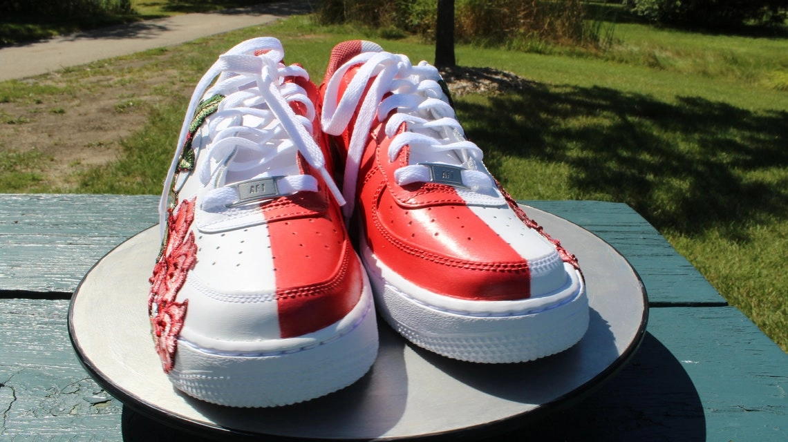 Air Force 1 Custom Half Rose Red Flower Floral Painted Shoes All-Sizes AF1 Sneakers Smart Fit