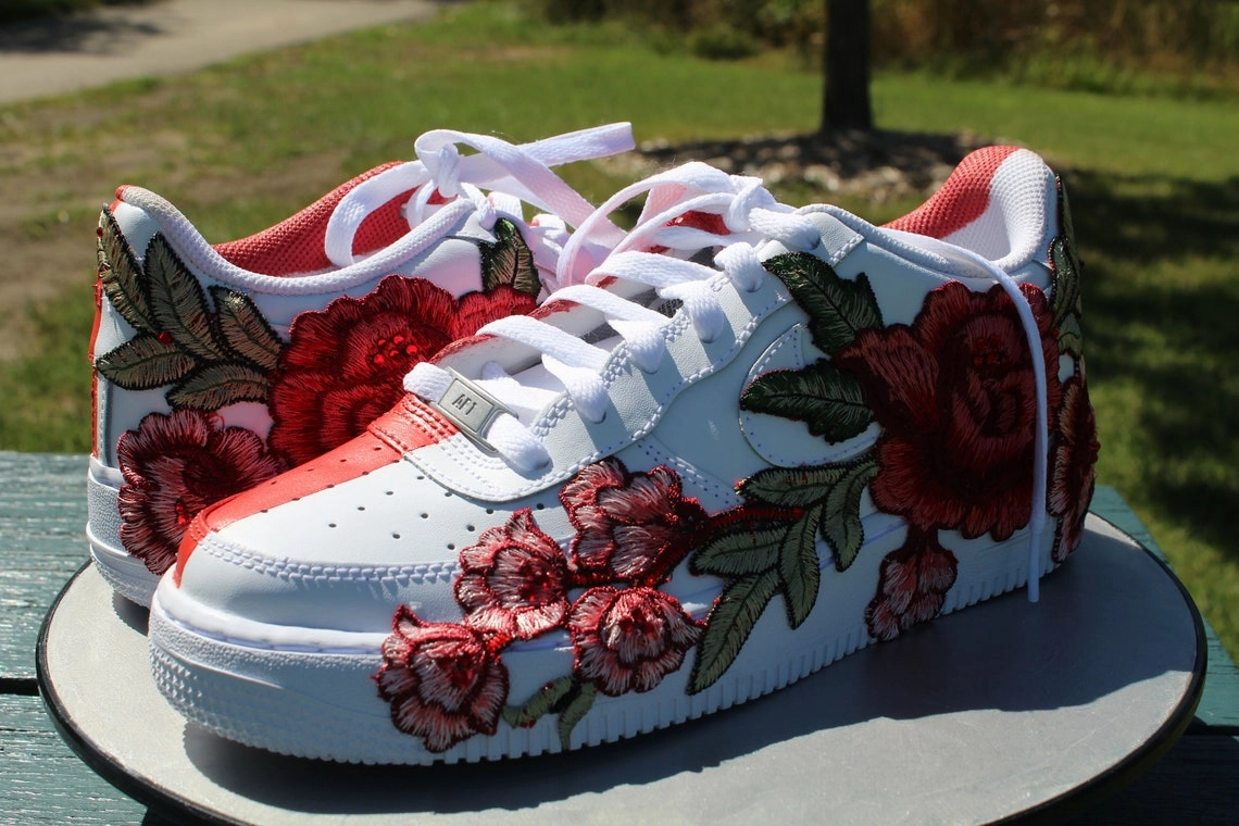 Air Force 1 Custom Half Rose Red Flower Floral Painted Shoes All-Sizes AF1 Sneakers ergonomic Storm Proof