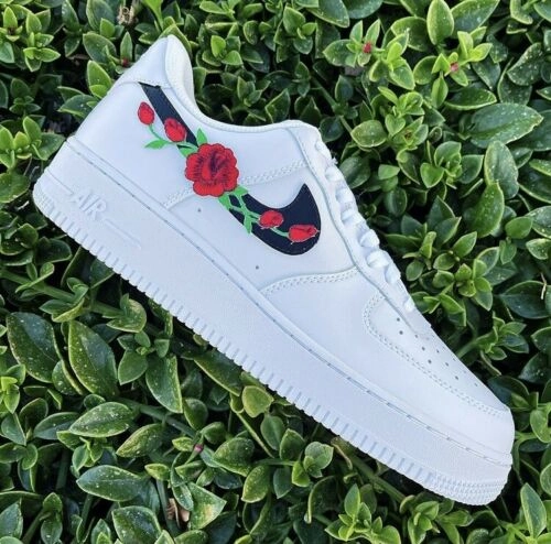 Lace Up Style Air Force 1 Custom Low Red Rose Floral White Black Shoes Men Women Kids AF1 Sneakers