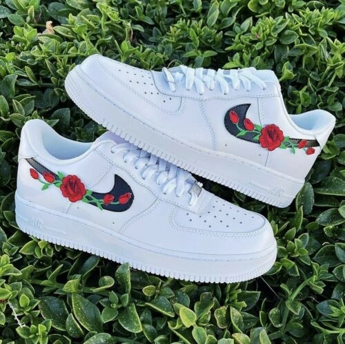 Height Plus Air Force 1 Custom Low Red Rose Floral White Black Shoes Men Women Kids AF1 Sneakers