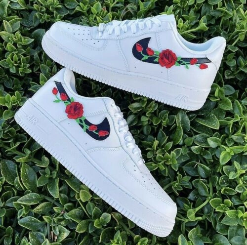 Air Force 1 Custom Low Red Rose Floral White Black Shoes Men Women Kids AF1 Sneakers Bone Aid Beach Vibe