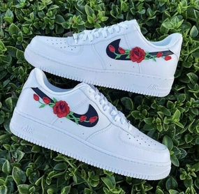 Air Force 1 Custom Low Red Rose Floral White Black Shoes Men Women Kids AF1 Sneakers Training Neutral Base