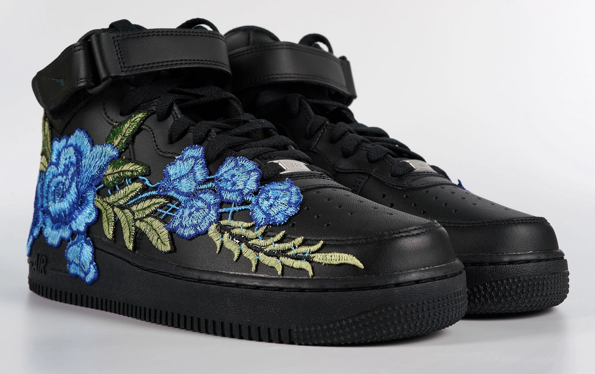 Week Easy Heritage Line Air Force 1 Custom Mid Blue Rose Shoes Flower Floral Black All Sizes Men Women Kids AF1 Sneakers