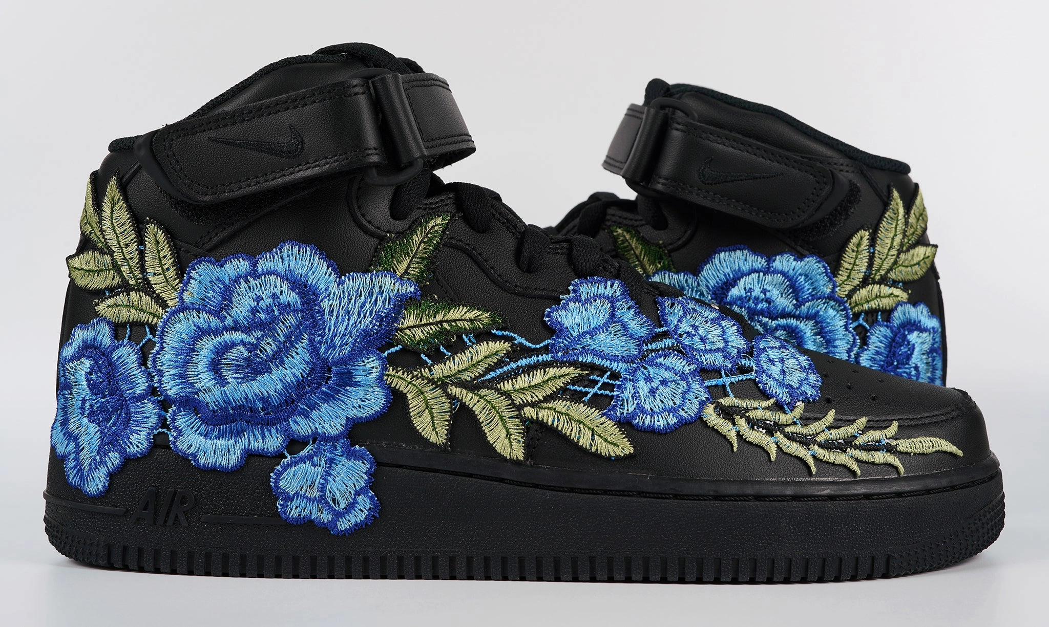 Air Force 1 Custom Mid Blue Rose Shoes Flower Floral Black All Sizes Men Women Kids AF1 Sneakers Freeze Proof Boat Walk