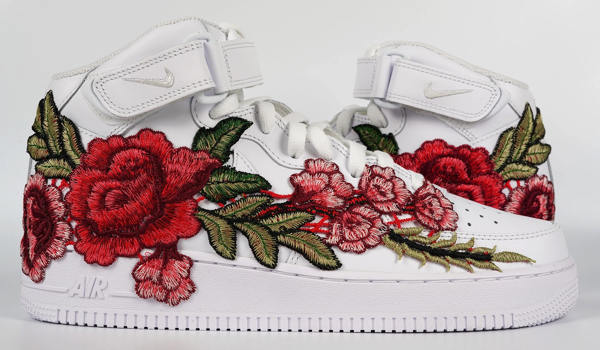 Impact Resistance Air Force 1 Custom Mid Red Rose Flower Floral White Shoes Men Women & Kids All Sizes AF1 Sneakers