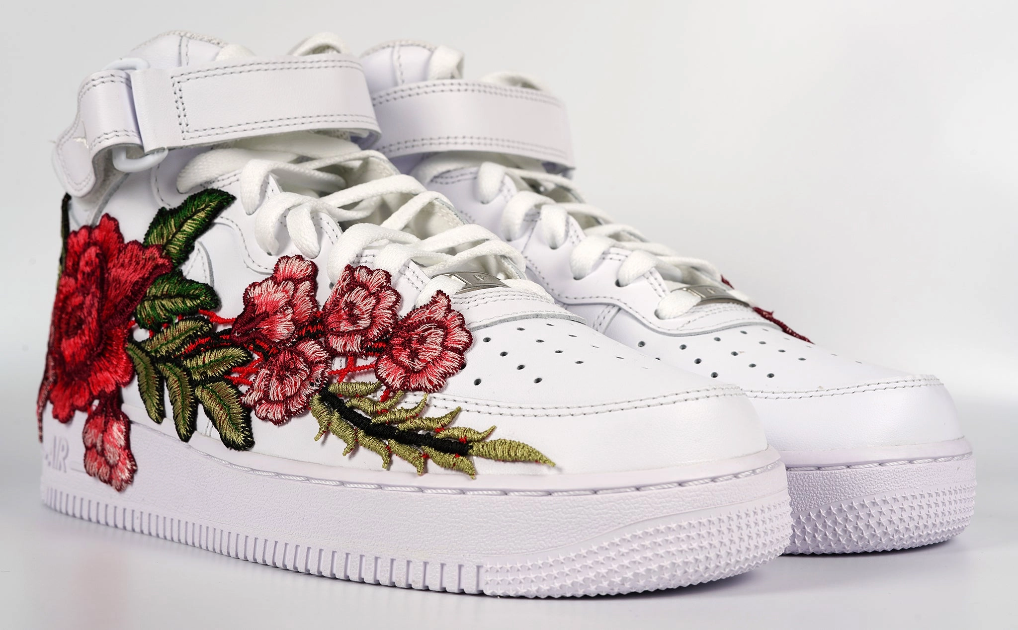 Wide Base Pack Safe Air Force 1 Custom Mid Red Rose Flower Floral White Shoes Men Women & Kids All Sizes AF1 Sneakers