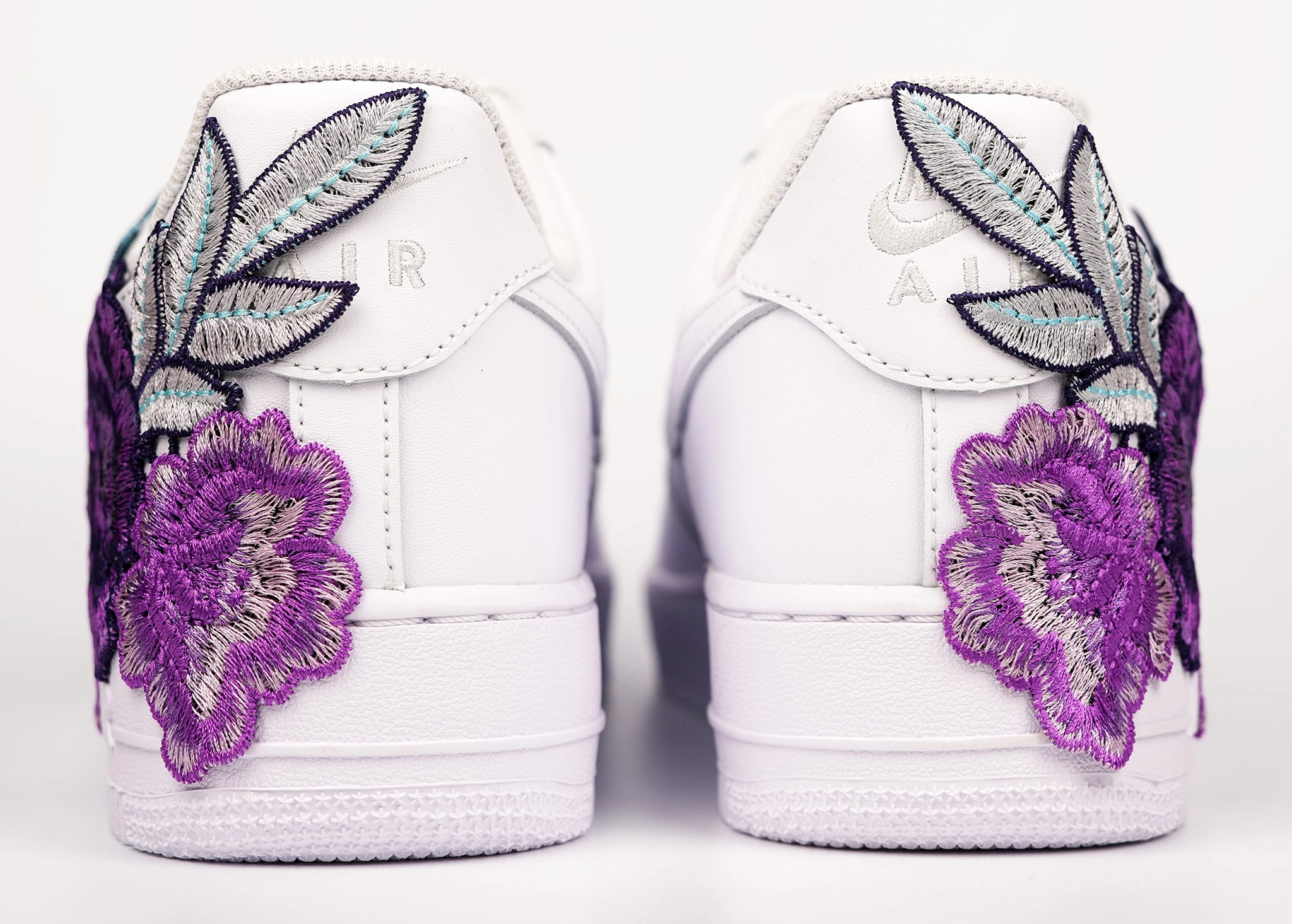 Silver Shine Air Force 1 Custom Purple Rose Shoes Low Flower Floral White Men Women & Kids All Sizes AF1 Sneakers