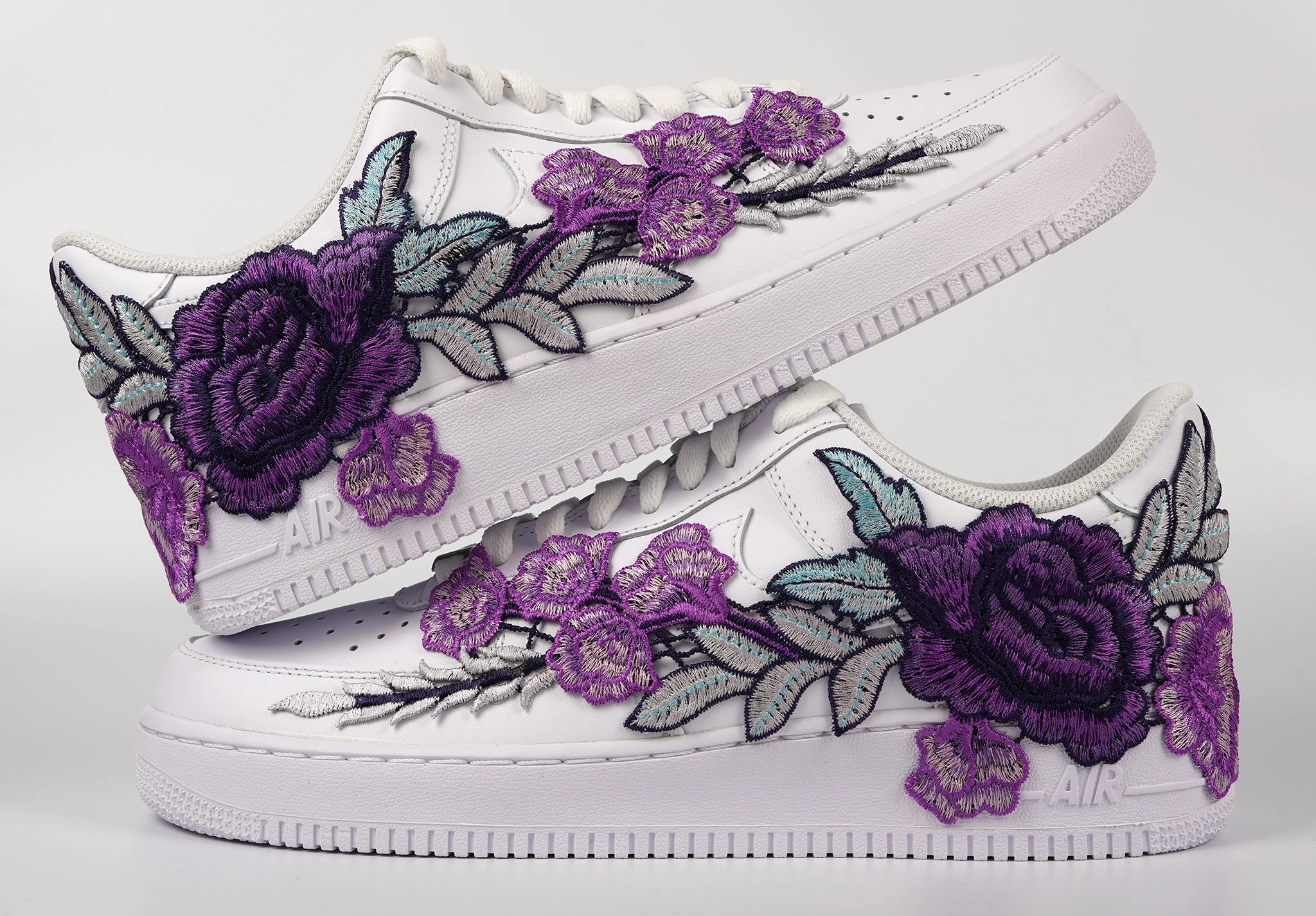 Quick Step Air Force 1 Custom Purple Rose Shoes Low Flower Floral White Men Women & Kids All Sizes AF1 Sneakers