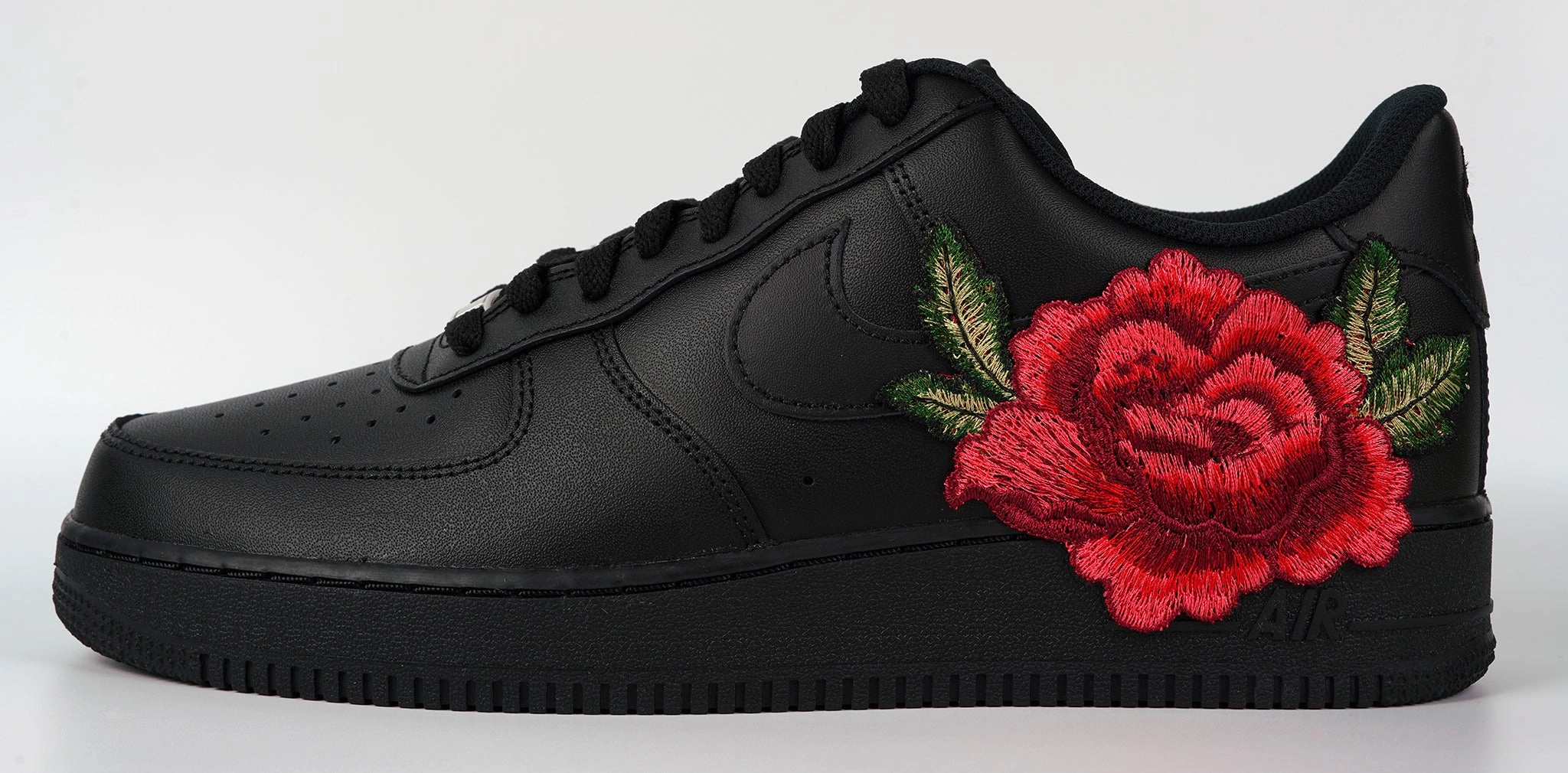 Air Force 1 Custom Red Rose Shoes Flower Floral Black Low Men Women & Kids All Sizes AF1 Sneakers Swift Path Leg Slim