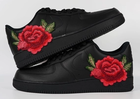 Fight Mode Air Force 1 Custom Red Rose Shoes Flower Floral Black Low Men Women & Kids All Sizes AF1 Sneakers